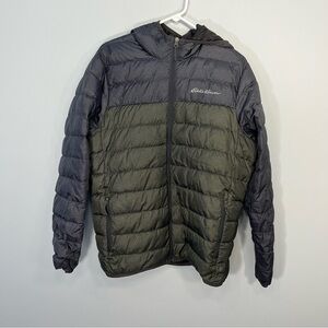 Eddie Bauer Jacket Mens Medium Green Gray Colorblock Puffer Lightweight Down 650